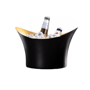 Imagem de Balde de gelo de aço inoxidável bicamada preservação do calor isolamento frio bonito KTV champanhe vinho tinto cerveja gelo bloco de gelo balde comercial (preto-ouro, forma Yuanbao)