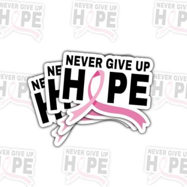 Imagem de (3 peças - 7,6 cm) Adesivos de câncer de mama Never Give Up Hope – Adesivos de vinil com fita rosa inspiradora com citação motivacional para laptop, garrafa de água, caderno – presentes para lutadores