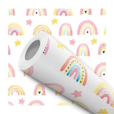 Imagem de Papel de Parede Adesivo Arco Íris Cores Pasteis Menina Infantil Bebê M