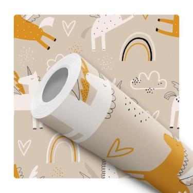 Imagem de Papel de Parede Adesivo Unicórnio Bege Marrom Infantil Bebê Delicado F