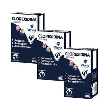 Imagem de Kit 3 x Sabonete Clorex idina Antisséptico Antiqueda Antisseborreico World Veterinária para Higiene e Condicionamento de Cães e Gatos - 3 x 80G