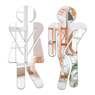 Imagem de Kit 2 Placas Sinalização Banheiro Acrílico Espelhado 18x8 Cm