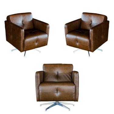 Imagem de Kit 3 Poltronas Giratória Astana Couro Marrom Bicolor