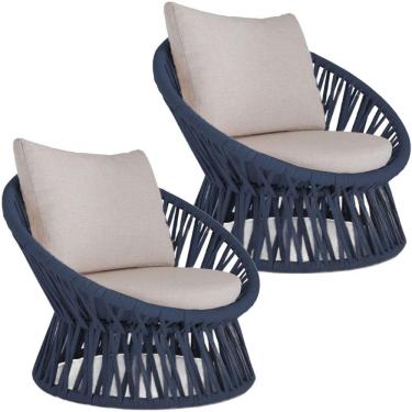 Imagem de 2 Poltrona área Externa Monza Alumínio Pintura Corda Náutica Azul Marinho