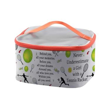 Imagem de PXTIDY Estojo de cosméticos para meninas de tênis, nunca subestime uma garota com uma raquete de tênis, bolsa de maquiagem presentes para treinador de equipe de tenis, Cinza, Tendência