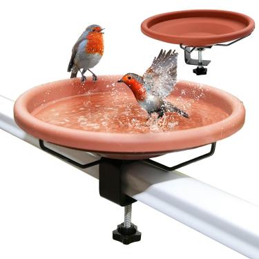 Imagem de Banheira para pássaros montada no deck | Tigela de banho para pássaros | Tigelas de beija-flor ao ar livre, fontes, lavatórios, lagoas para parede externa, jardim, apartamento, cerca, quintal, varanda