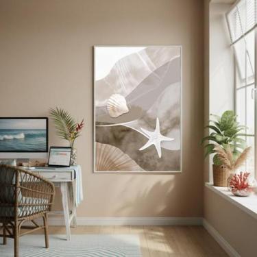 Imagem de Quadro Decorativo Concha E Estrela Do Mar-70X50Cm - Quadros On-Line