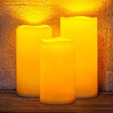 Imagem de Homemory Velas solares grandes à prova d'água, 10 x 15 cm, 25 cm, do crepúsculo ao amanhecer, velas sem chamas movidas a energia solar para ambientes externos, lanternas, conjunto de 3