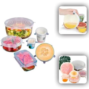 Imagem de Kit C/ 6 Tampas de Silicone Universal Flexíveis e Reutilizáveis – Vedação Hermética para Potes, Panelas, Frutas e Geladeira (Cor Transparente)