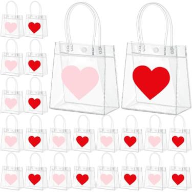 Imagem de Aliceset 24 peças de sacos de presente de plástico transparente para Dia dos Namorados com alça, sacolas de lembrancinhas de festa para festas de aniversário de casamento e aniversário de dia dos
