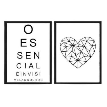 Imagem de Kit 2 Quadros Essencial É Invisível Olhos 45X34 Vidro Preta - Quadros 
