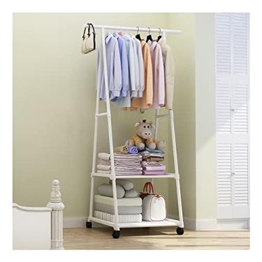 Imagem de LULUMAIC Correios de casaco de haste única, escorredor de roupas com rodas, pendurar roupas independentes na biela para entrada do quarto e escritório/marrom (branco)
