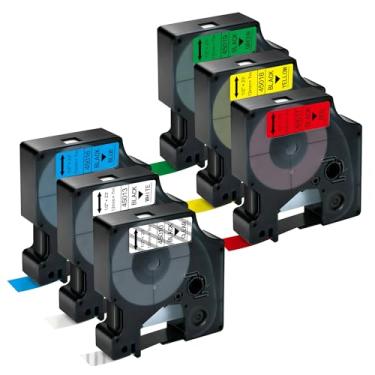 Imagem de TITBIT Pacote com 6 refis para DYMO Labelmanager LM-160 LM-210D LM-280 LM-360D refil colorido para fita de etiqueta DYMO D1 1/5.1 cm x 23 ', 45010 45013 45016 45017 45018 45019, Clear.