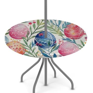 Imagem de hongjinglin Toalha de mesa de Páscoa para uso ao ar livre com orifício para guarda-chuva, toalha de mesa redonda elástica com zíper, impermeável, limpável, para piquenique, festa, pátio, serve para