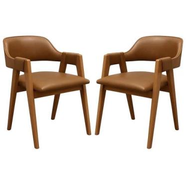Imagem de Kit 2 Cadeiras Perola em material sintético Madeira Wj Decor Cor Marro