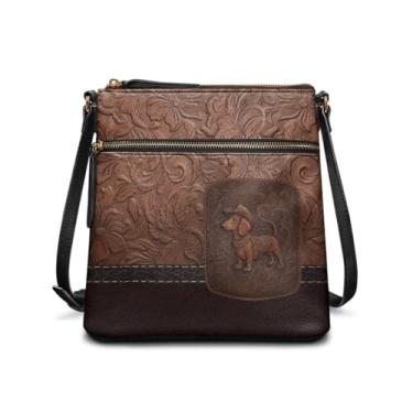 Imagem de Wanzuoeng Bolsa tiracolo feminina grande, de couro PU, bolsa de ombro com zíper e alças removíveis, bolsa tiracolo, Marrom - Cachorro Dachshund