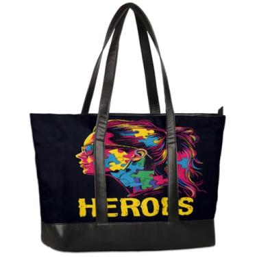 Imagem de Bolsa de lona para laptop feminina com autismo, colorida, bolsa de computador de grande capacidade de 40 cm, leve e casual, bolsa de ombro para negócios, escritório, trabalho, viagem, escola