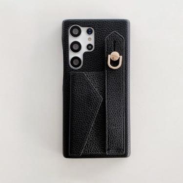 Imagem de Capa tipo carteira de couro sintético de luxo com alça de pulso para Samsung Galaxy S25 S24 S23 S21 S20 FE S22 Plus Note 20 Ultra A52 A53 A54, preta, para S25U