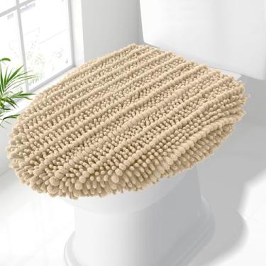 Imagem de Smiry Tampa de vaso sanitário de chenille macio, capas de borracha que permanecem no lugar, lavável na máquina, 43 x 38 cm, serve na maioria das tampas redondas, alongadas e oblongas, decoração de