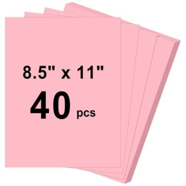 Imagem de Cartolina de 40 folhas, 8,5 x 11, cartolina rosa de 29,5 kg, papel de construção, papel grosso para impressão, pintura, confecção de cartões, material escolar infantil, decorações de festa