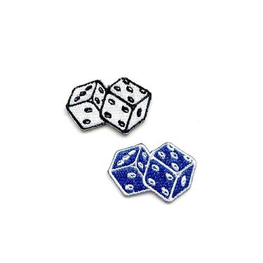 Imagem de PL Conjunto de 2 minúsculos. Mini par de dados azul e branco remendos logotipo1 desenho fofo costurar ferro em aplique bordado crachá sinal remendos roupas fantasia