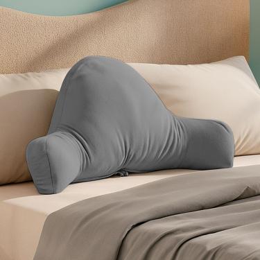Imagem de Almofada De Leitura Encosto Apoio Lombar Relaxante Jay 80cm Macia Veludo Cinza - Desk Design