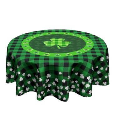 Imagem de Granbey Toalha de mesa redonda de São Patrício – toalhas de mesa redondas verde-escuras, trevo de 152 cm, capa de mesa xadrez para cozinha, jantar, primavera, decoração de mesa