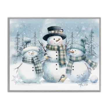 Imagem de Stupell Industries "Snowmen Trio and Bird", arte giclée emoldurada, cinza, 14 x 11