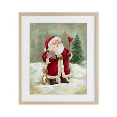 Imagem de Stupell Industries "Joyful Santa & Cuddling Reindeer", Impressão emoldurada sob vidro, marrom, 13 x 16
