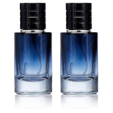 Imagem de Sndperiexam 2 peças de atomizador de perfume azul de 30 ml, frasco pequeno recarregável de spray de vidro portátil, cosméticos para viagem, uso ao ar livre, recipientes recarregáveis, frascos de spray