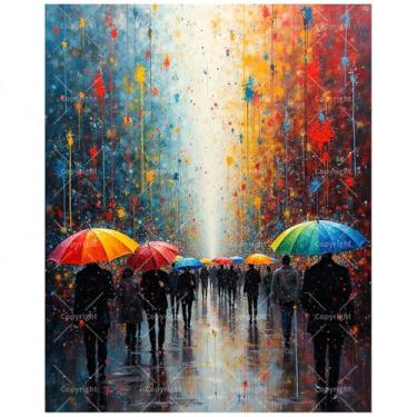 Imagem de Kit de pintura abstrata por números para adultos – Guarda-chuva colorido faça você mesmo pintura de rua em tela 40,6 x 50 cm, conjunto de tinta acrílica, adequado para iniciantes, arte para decoração