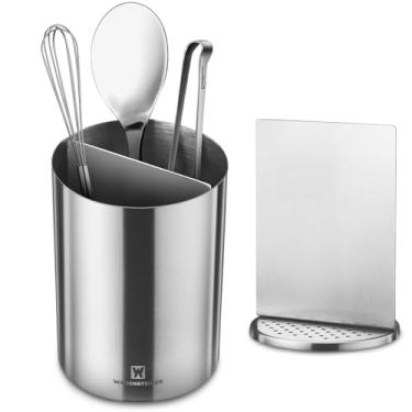 Imagem de Porta-utensílios e talheres de aço inoxidável SUS304 | Organizador de metal à prova de ferrugem para utensílios de cozinha, talheres, escovas de dentes, canetas e suprimentos de mesa | Armazenamento