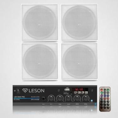 Imagem de Kit com 4 arandelas Auto falante para embutir no teto com amplificador receiver conexões USB SD RCA FM Bluetooth e entrada para microfone