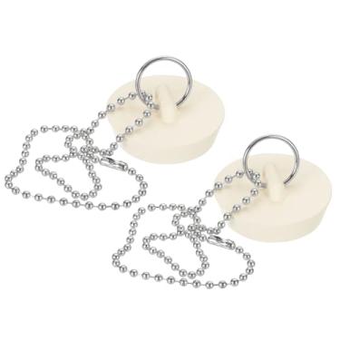 Imagem de PATIKIL Rolha de drenagem de banheira, 2 peças para rolha de drenagem de banheira de borracha de 3,5 cm com anel de puxar corrente de contas de aço inoxidável para pia de cozinha, banheiro, lavanderia