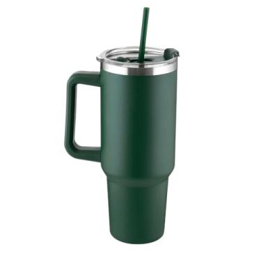 Imagem de Garrafa Térmica Inox Parede Dupla com Alça e Canudo, Verde, 1.3L, Tampa com Canudo em PP, Design Sustentável