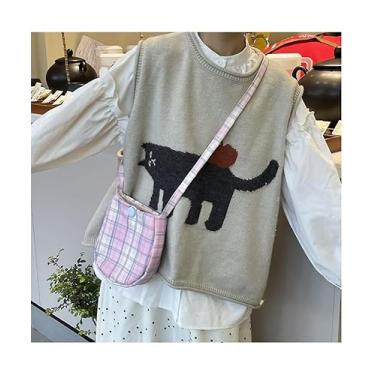 Imagem de Bolsa de ombro oval xadrez, bolsa transversal com padrão retrô com interior espaçoso, bolsa feminina exclusiva, rosa, Medium, Mochila casual