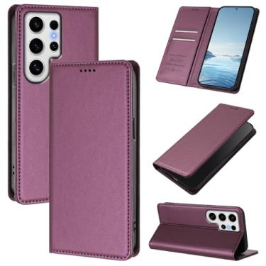 Imagem de Capa carteira fina para Samsung Galaxy S24 Ultra com capa flip magnética, compartimentos para cartões e suporte, bloqueio RFID, compatível com carregamento sem fio, capa protetora à prova de choque