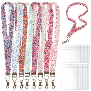 Imagem de IANFAN 8 cordões elásticos elásticos com 16 suportes de identificação verticais e horizontais para chaves de crachás de identificação, chaveiro retrátil com clipe elástico para professores