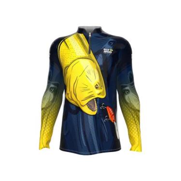 Imagem de Camiseta Mar Negro Peixe Pesca Proteção Solar 50+ Com Luvinha Tucunaré