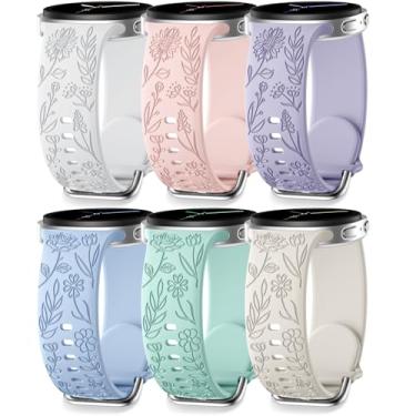 Imagem de SNBLK Pulseiras com gravação floral compatível com Samsung Galaxy Watch 8 Classic de 46 mm/Galaxy Watch 8 de 40 mm e 44 mm, pacote com 6 pulseiras esportivas de flores à prova d'água para SmartWatch