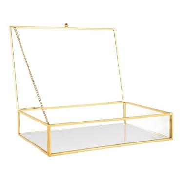 Imagem de FOCHIER F Grandes caixas de vidro para exibição feitas à mão, fundo espelhado, caixa de joias de vidro com tampa, organizador de lembranças de fotos, estojo de exibição para cômoda de casa, Rctagon