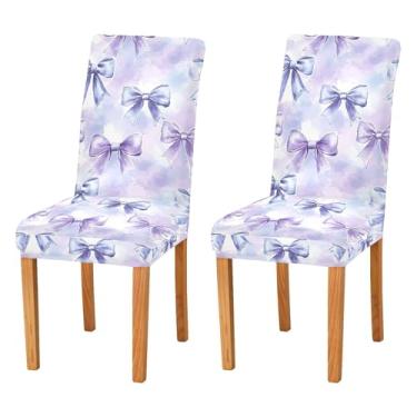 Imagem de SEHANY Conjunto de 2 capas de cadeira com laço de bolinhas rosa para sala de jantar, elástico, removível e lavável, para cozinha, hotel, festa, Natal