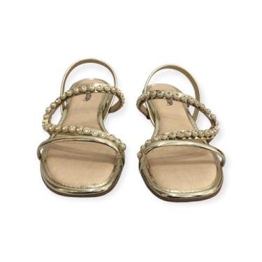 Imagem de Sandália Feminina de Salto Baixo com Tira Metalizada Brilhante, Mississipi (Ouro/Champgne, BR, Adulto, Numérico, 38)