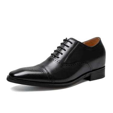 Imagem de CHAMARIPA sapato masculino invisível com elevação de altura - sapato Oxford preto couro de bezerro - 6,35 cm mais alto K6531-1, Preto, 8