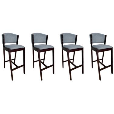 Imagem de Kit 4 Banquetas Altas De Madeira Maciça Ana Em Linho Premium Cinza Linho Castanho
