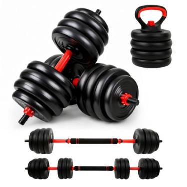 Imagem de Kit Halteres 6 em 1 Peso Musculação até 40kg Ajustável Preto - Ahead S