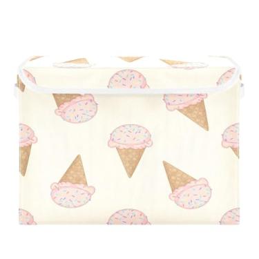 Imagem de Burbuja Caixa de armazenamento de cone de sorvete com tampa e alças, grande caixa de armazenamento dobrável para prateleiras armário quarto escritório organizador