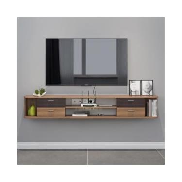 Imagem de CFGH6FDF Suporte de TV flutuante prateleira de TV flutuante, armário de TV montado na parede com 4 gavetas para sala de estar ou escritório unidade de parede de mídia (marrom, grande)