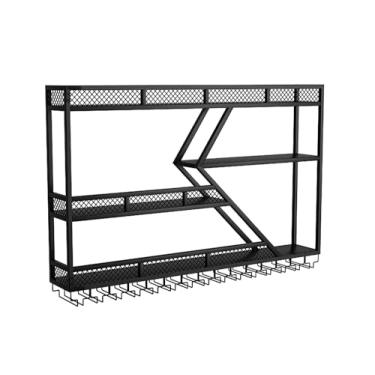 Imagem de Rack de vinho LED montado na parede - Prateleira de exibição de garrafas de vinho elegante e armazenamento de vidro para sala de estar, cozinha, restaurante e adega - 121 x 21 x 87 cm