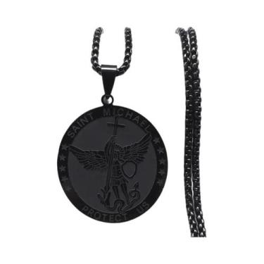 Imagem de Colar Unissex Medalha Arcanjo São Miguel Corrente De Aço Inoxidável Jo